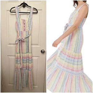 URBAN OUTFITTERS cotton gauze soft lined off white rainbow maxi dress SMALL NEW